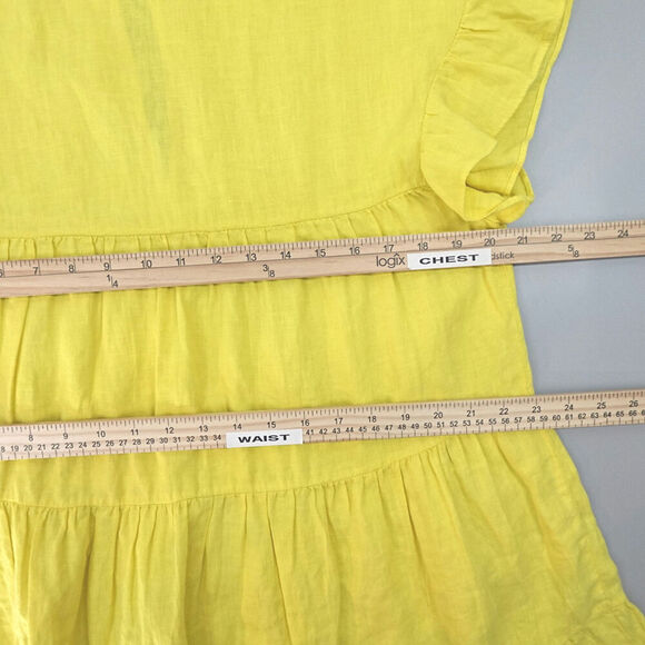 LANHTROPY Tiered Babydoll Dress Womens One Size Yellow Linen Lagenlook Resort - Picture 12 of 13